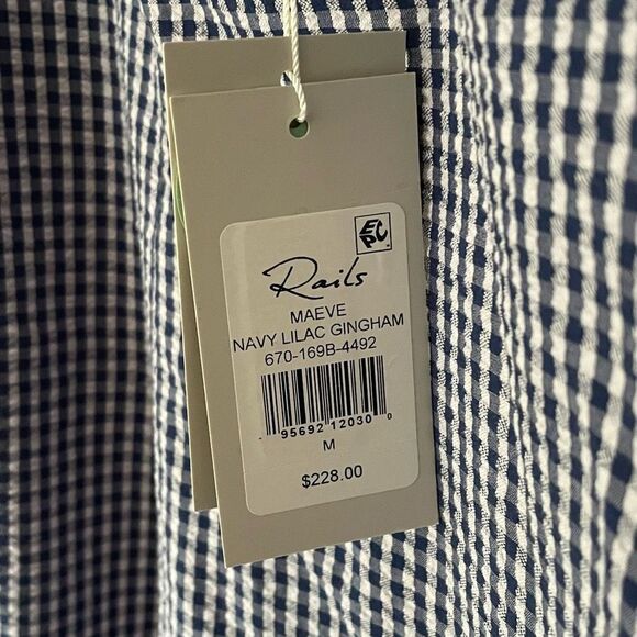 NWT RAILS Maeve Fluted Seersucker Womens Navy Gingham Midi Dress size Medium - Picture 7 of 9